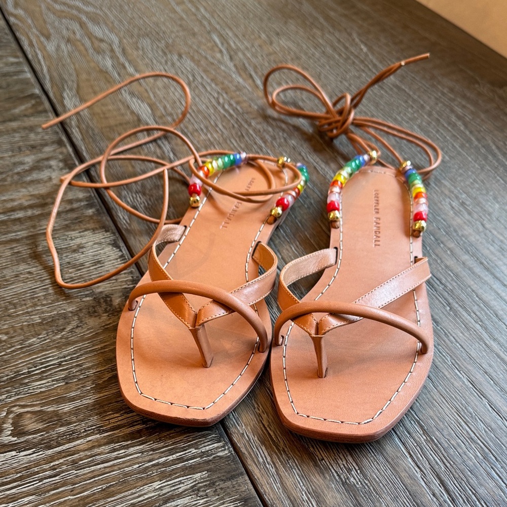 Loeffler Randall Tan Sandals with Multicolor Beads